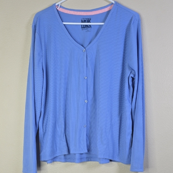 Muk Luks Women's Blue Button-Up Ribbed Top Size Large NwT. - Picture 1 of 5